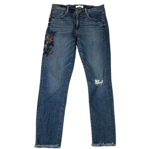 Ann Taylor Loft Womens Jeans Size 28/6 Blue Denim Floral Distressed Skinny Leg